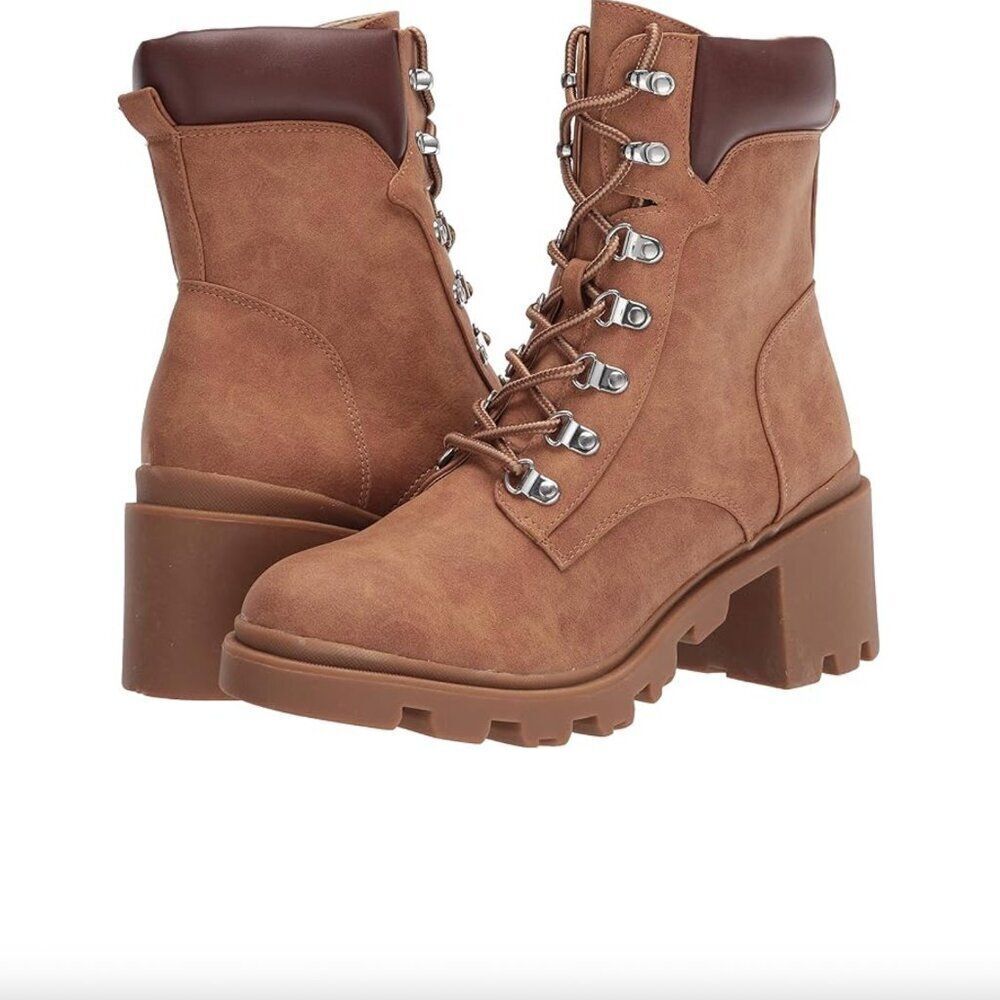 NEW Report Savanna Tan Lug Heeled Lace Up Combat Boots Zipper Size 7.5
